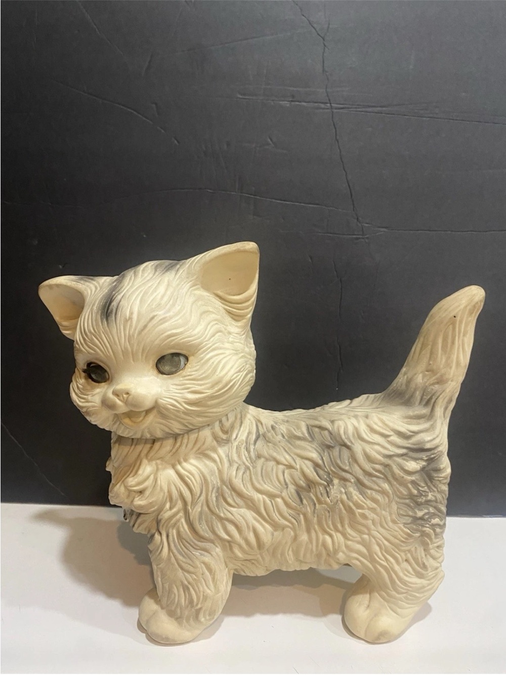 Vintage 1960 Edward Mobley Off White and Gray Rubber Kitty Cat Toy Sleepy Eyes